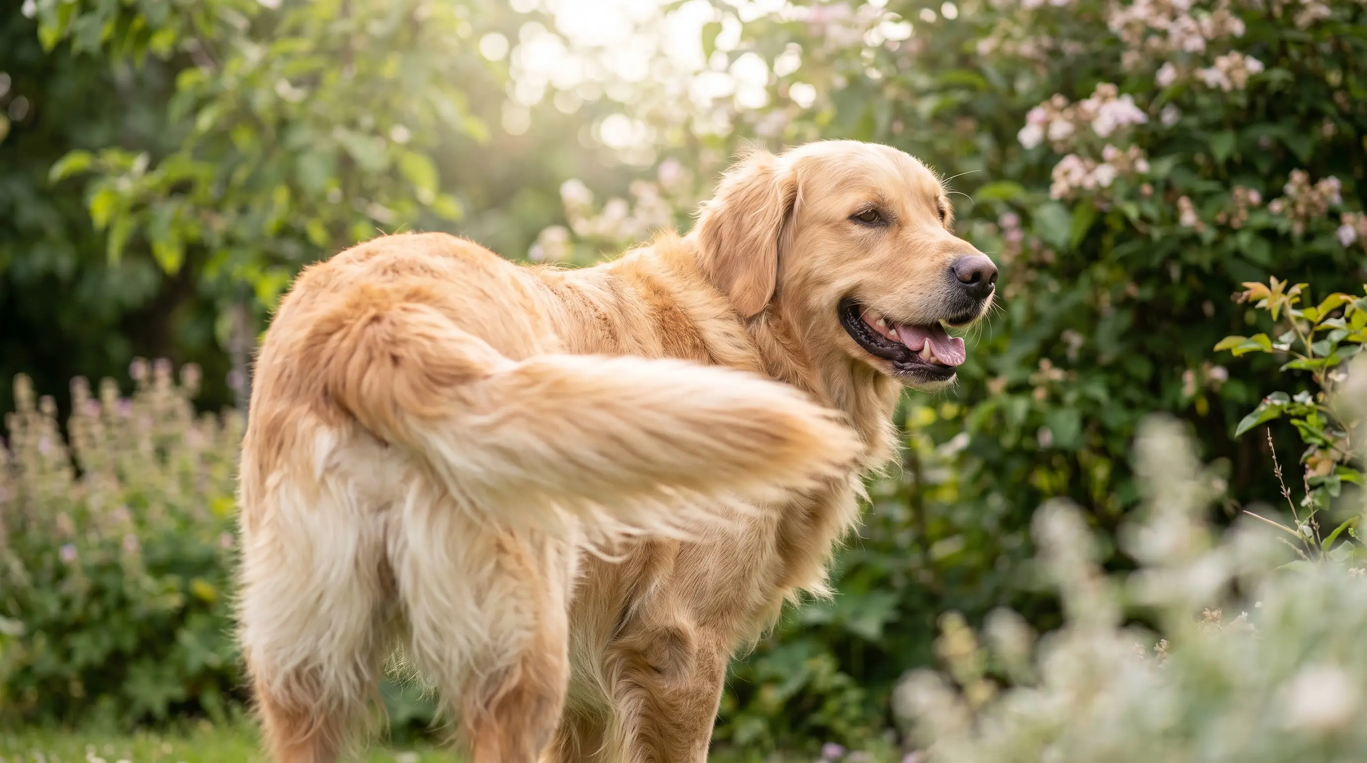 A dog doing a loose, whole-body helicopter wag